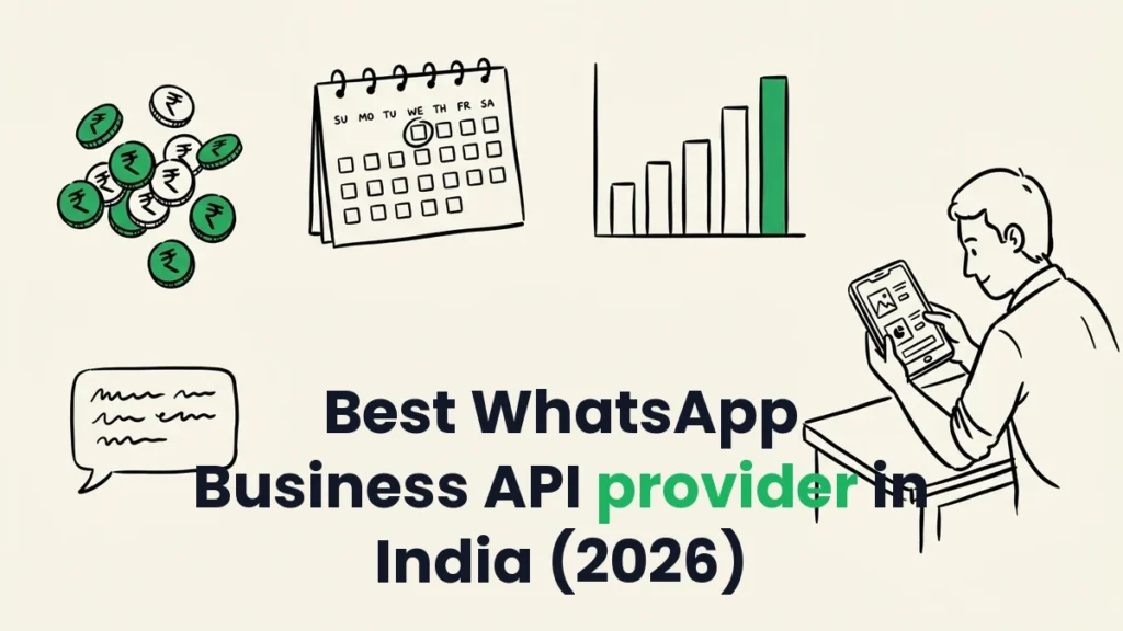 shop owner researching a whatsapp business api provider on a smartphone, with a calendar and bar chart nearby before choosing one for their business